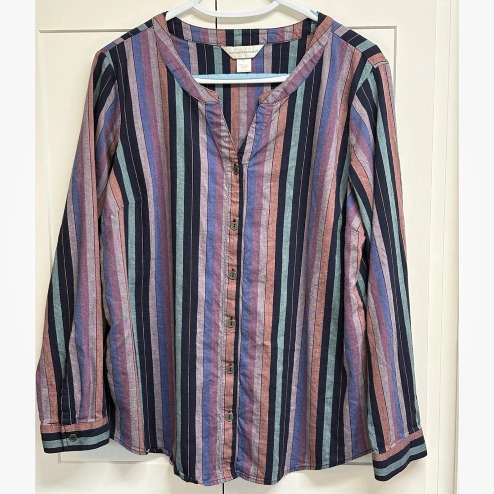 Christoper Banks Women's Button Blouse/Tunic Boho Striped Purple Size XL